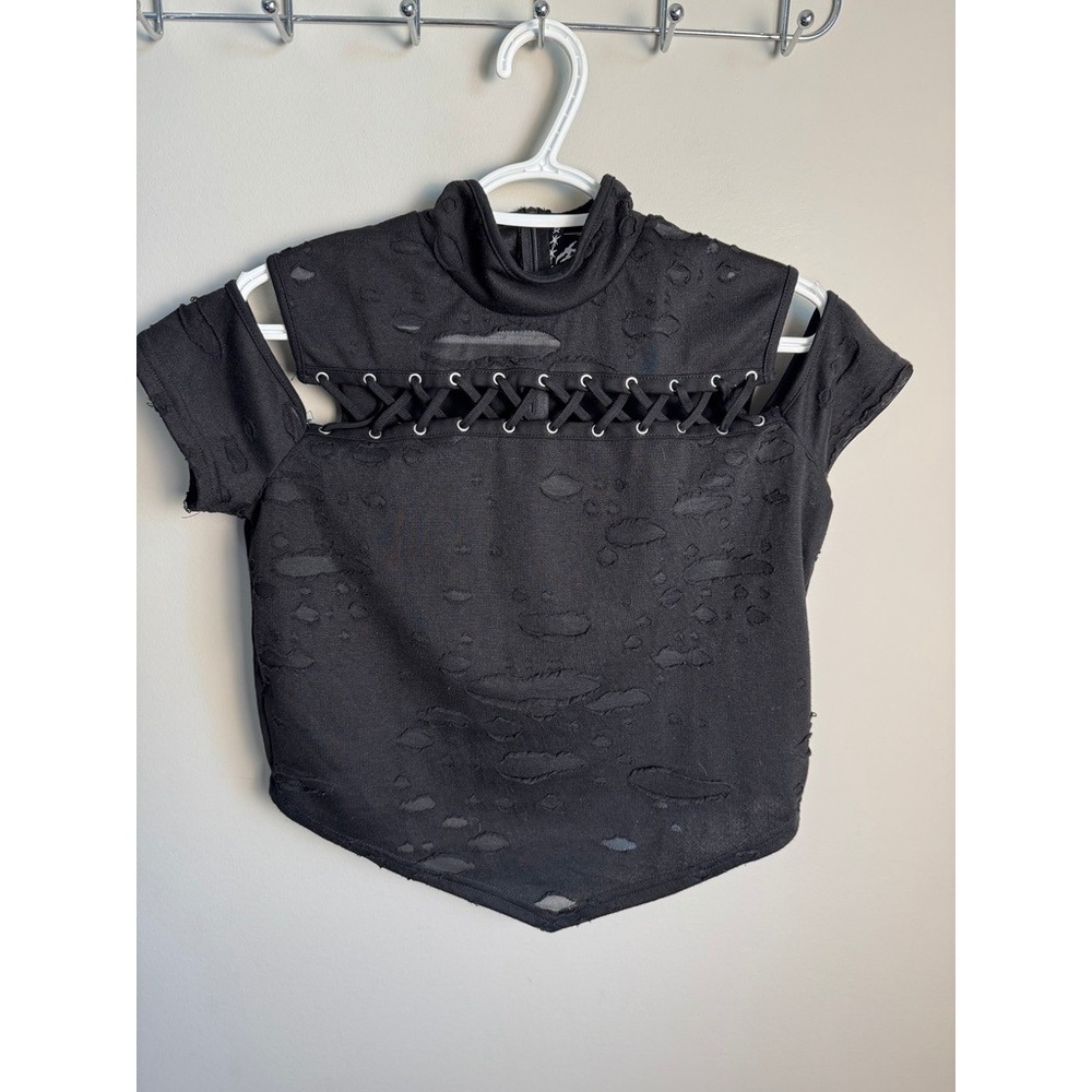 Killstar Womens Black Distressed Lace Up Top OS Goth Punk Edgy Alt